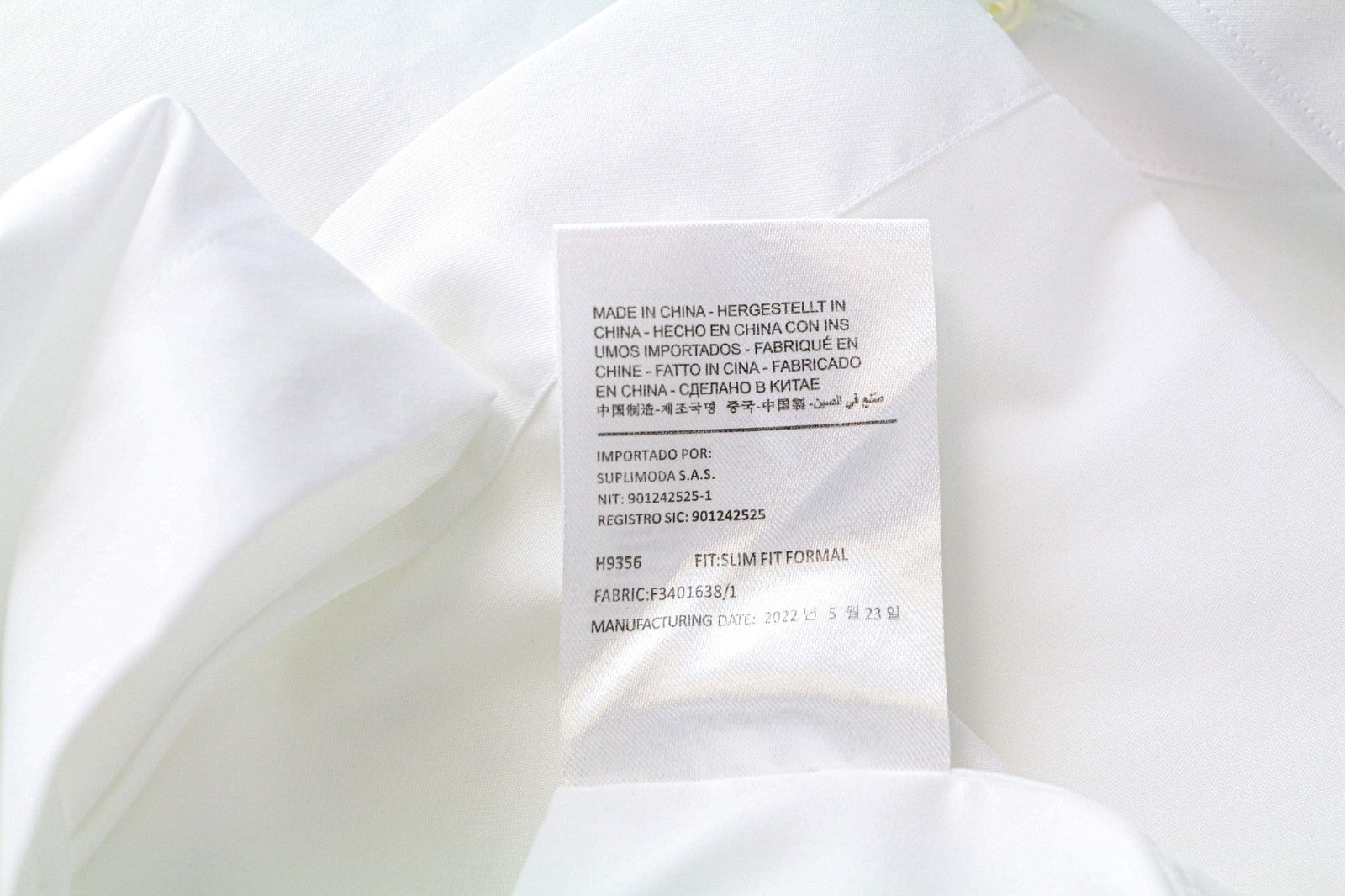 SUITSUPPLY Men's Formal Shirt 40/15.75 Slim Twill White Cotton Long Sleeve