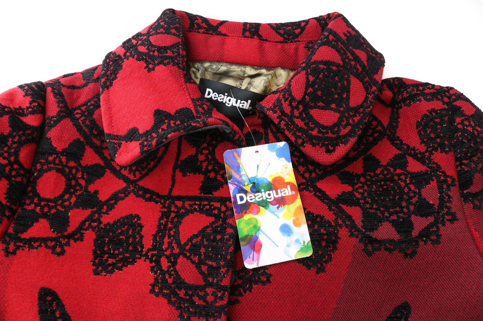 DESIGUAL Soul Migration Women's Coat 38 Red Multi Patterned Lined Classic Style