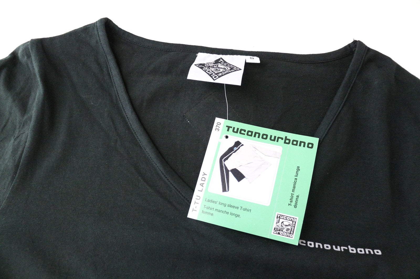 TUCANO URBANO T-TU Lady Women's Top S Black V-Neck Cotton Long Sleeve Casual