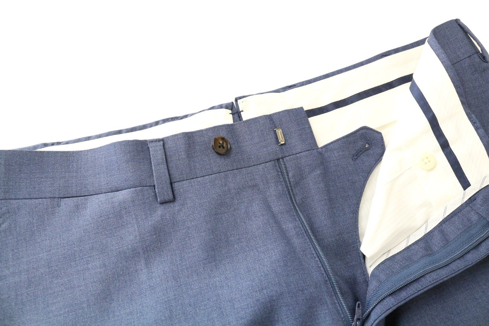 SUITSUPPLY Brescia Men's Pants UK40R Blue Wool Pleated Lined Smart Trousers