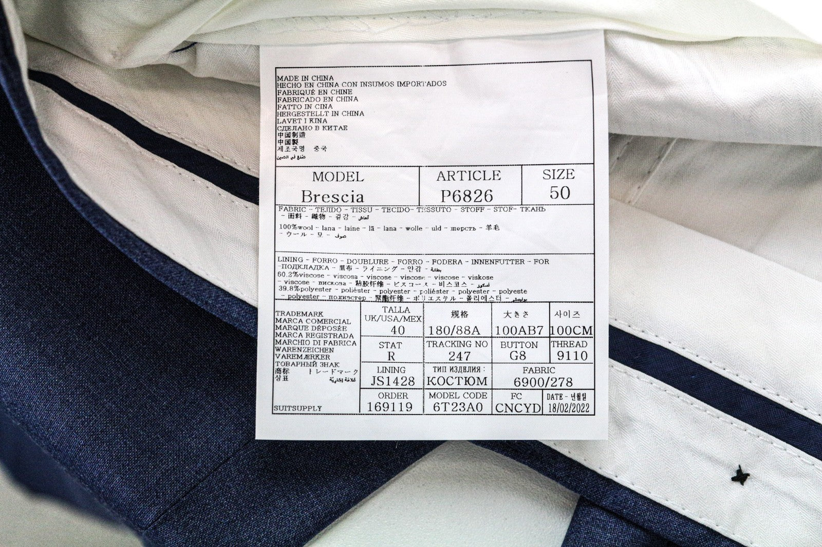 SUITSUPPLY Brescia Men's Pants UK40R Blue Wool Pleated Lined Smart Trousers