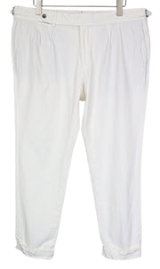 SUITSUPPLY Braddon Men's Pants UK42R Off-White Cotton Stretch Turn-Up Hem