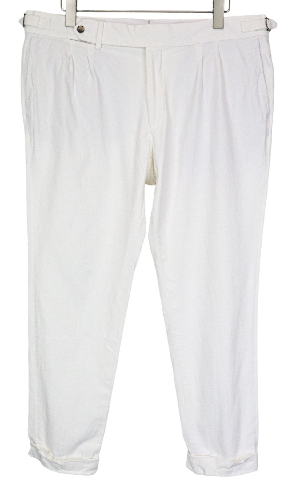 SUITSUPPLY Braddon Men's Pants UK42R Off-White Cotton Stretch Turn-Up Hem
