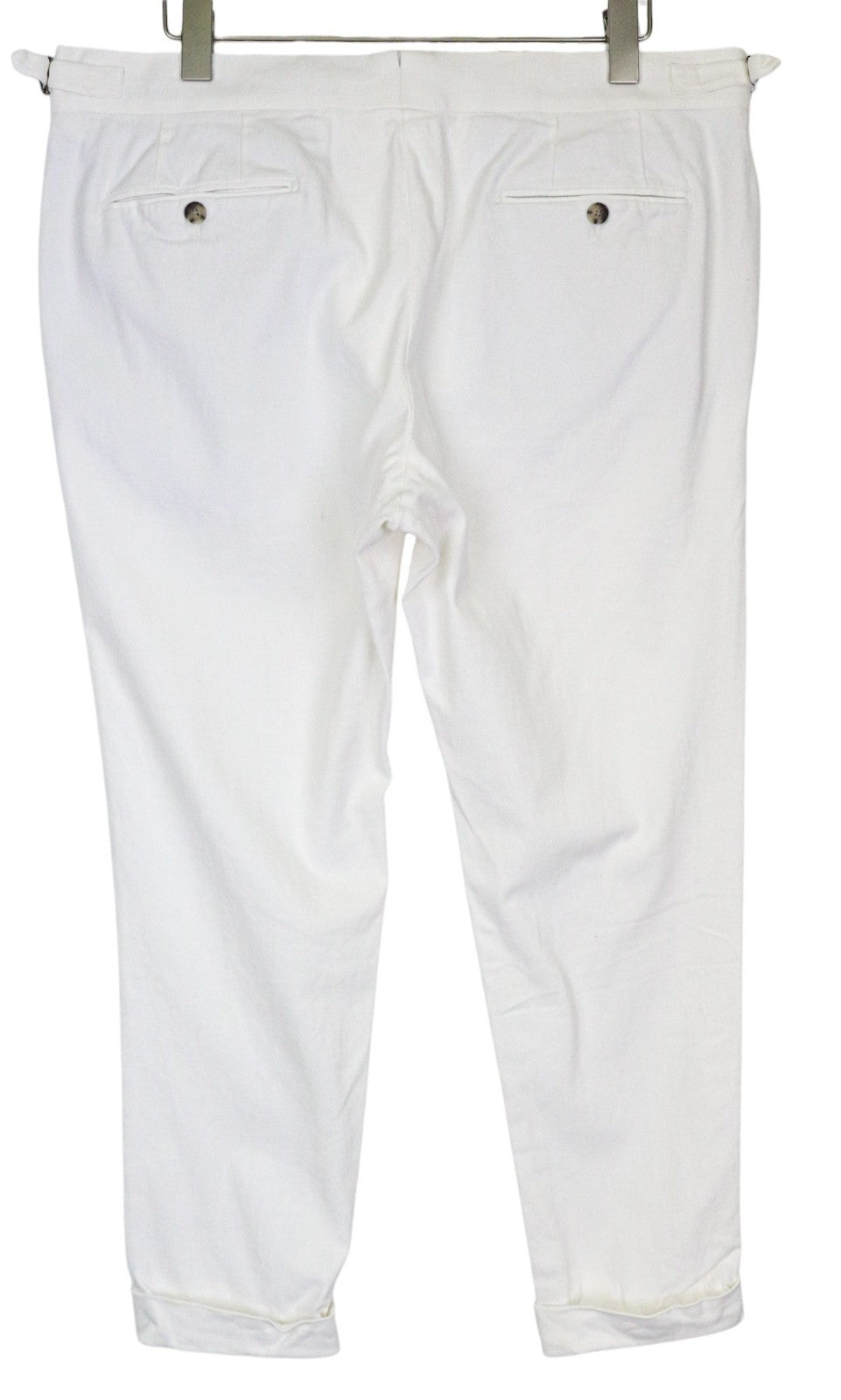 SUITSUPPLY Braddon Men's Pants UK42R Off-White Cotton Stretch Turn-Up Hem