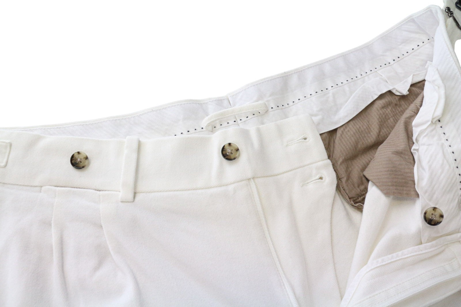 SUITSUPPLY Braddon Men's Pants UK42R Off-White Cotton Stretch Turn-Up Hem