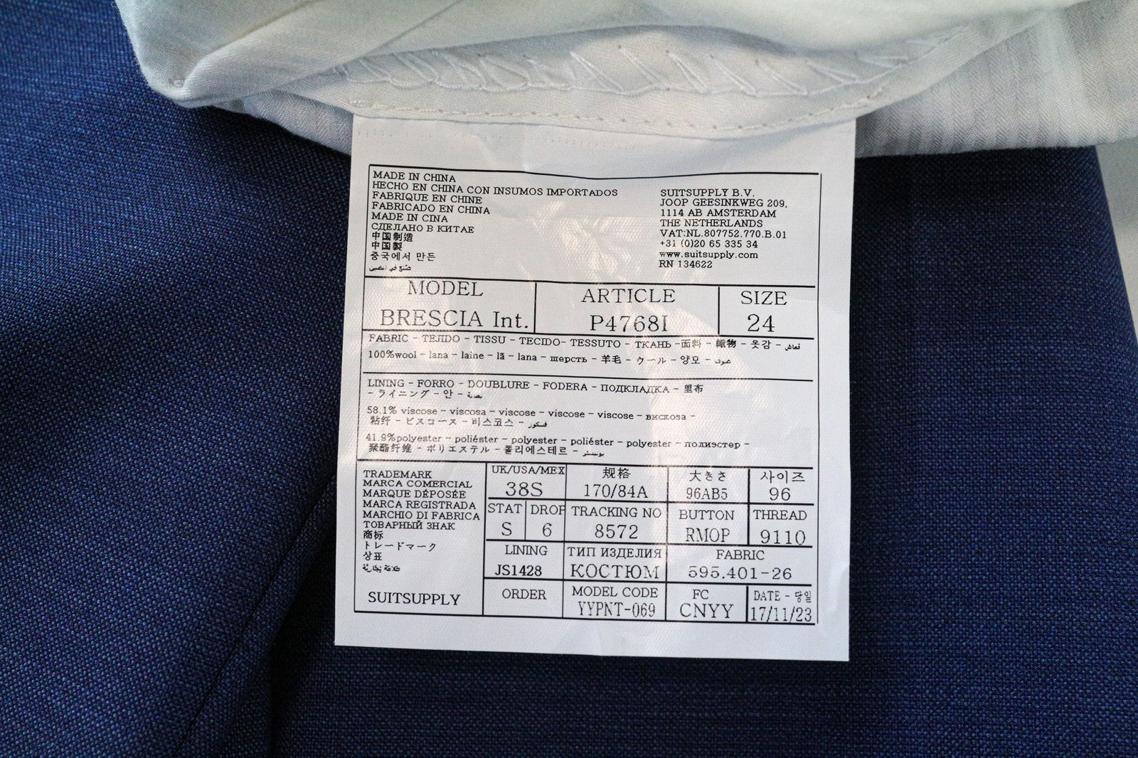 SUITSUPPLY Lazio Men's Suit UK38R Blue Pure Wool Slim 2Pc Super 110s Fabric