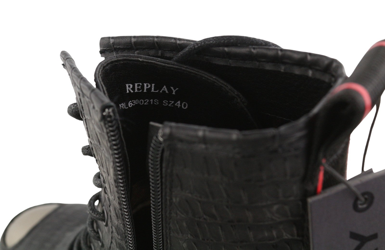 REPLAY Women Boots EU40 Black Ortholite Croc Pattern Platform Sole Ankle Top