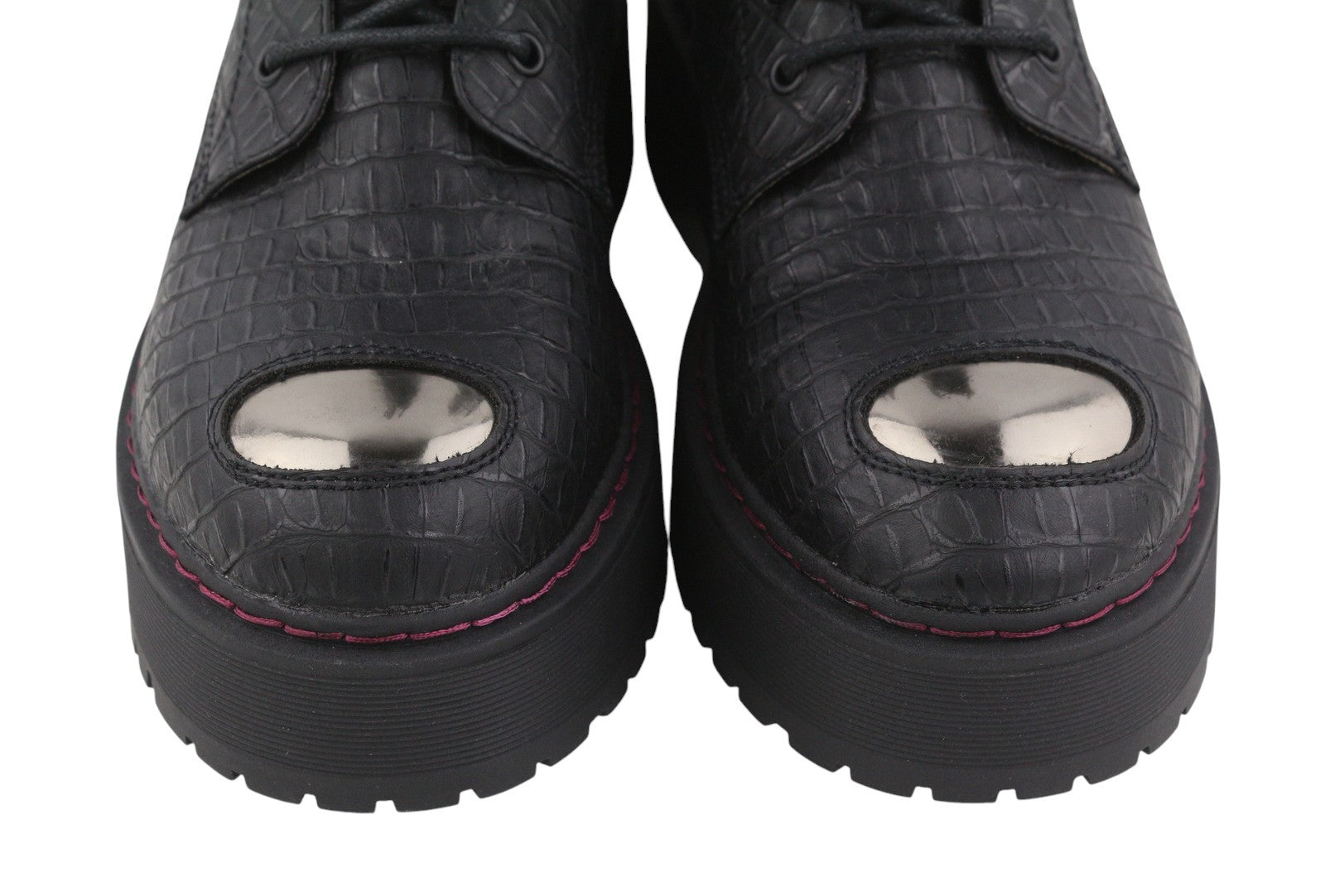 REPLAY Women Boots EU40 Black Ortholite Croc Pattern Platform Sole Ankle Top