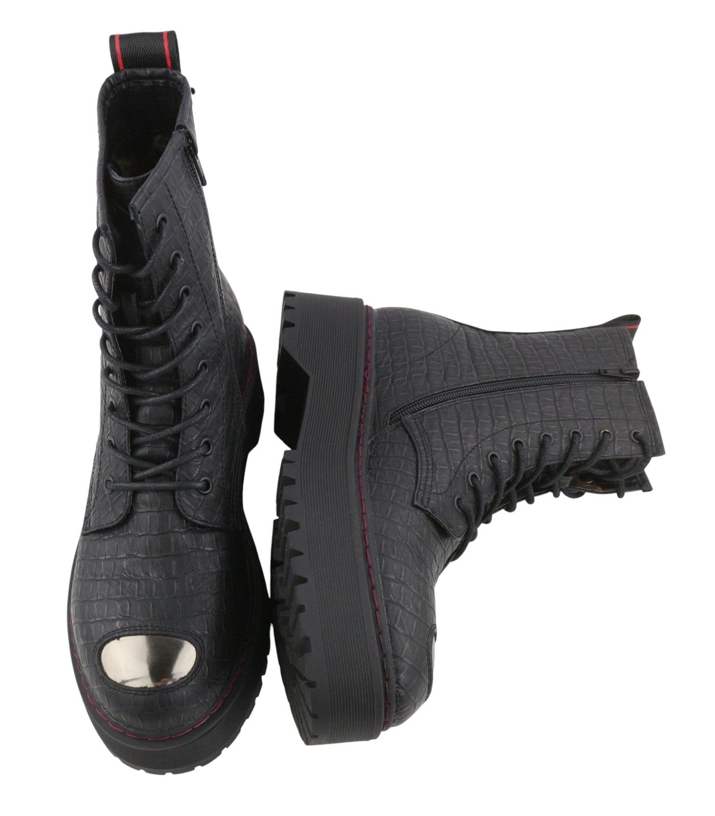 REPLAY Women Boots EU40 Black Ortholite Croc Pattern Platform Sole Ankle Top