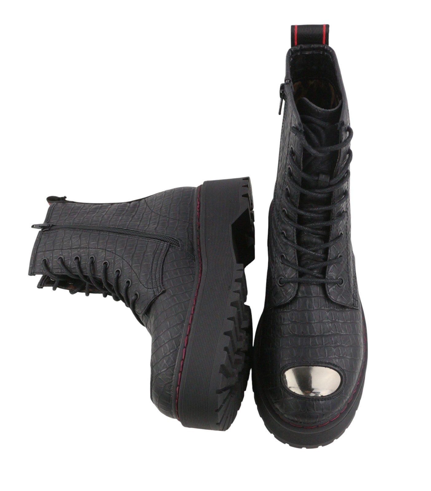 REPLAY Women Boots EU40 Black Ortholite Croc Pattern Platform Sole Ankle Top