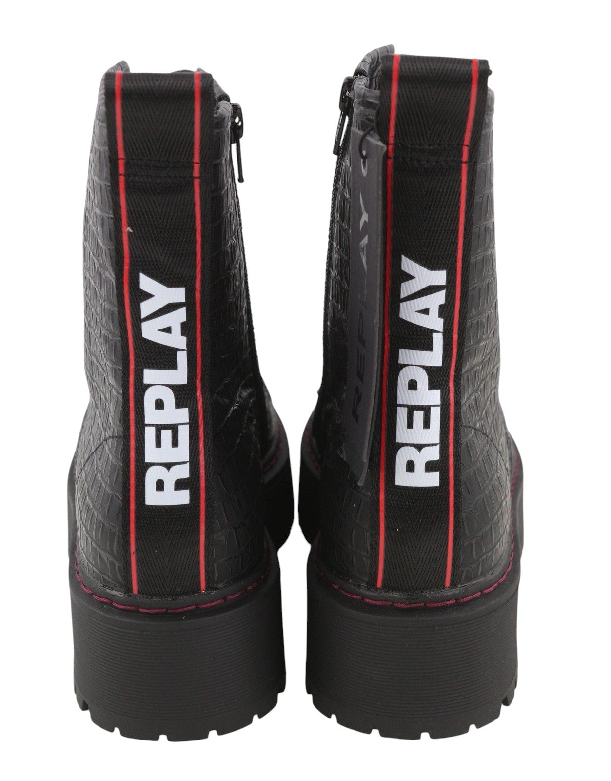 REPLAY Women Boots EU40 Black Ortholite Croc Pattern Platform Sole Ankle Top