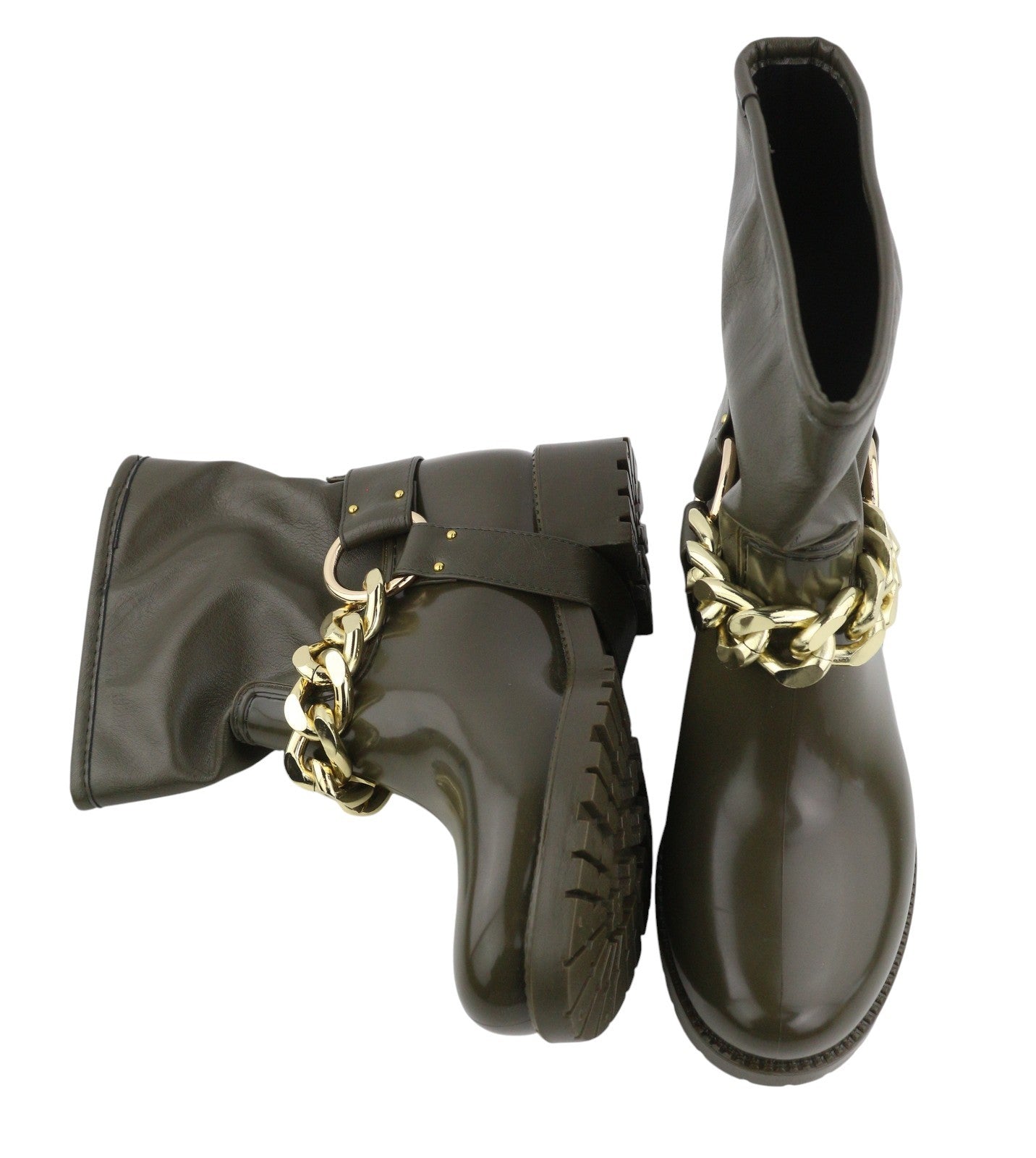 LIU JO Nieve Women Boots EU37 Green Gold Tone Details Round Toe Ankle-Top RRP155