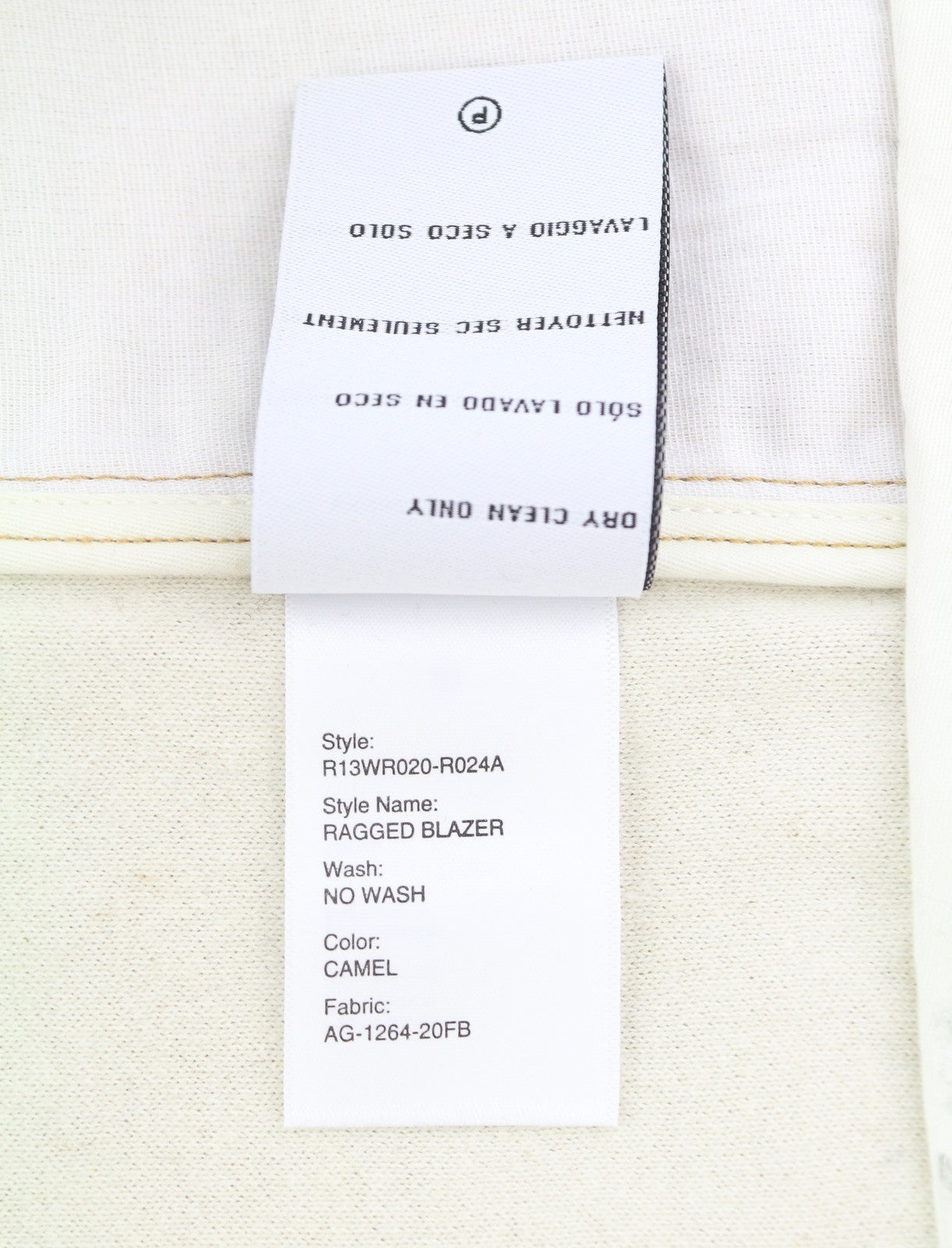 R13 Ragged Women Blazer S Camel Blend Oversized Single Breasted Unlined RRP1295