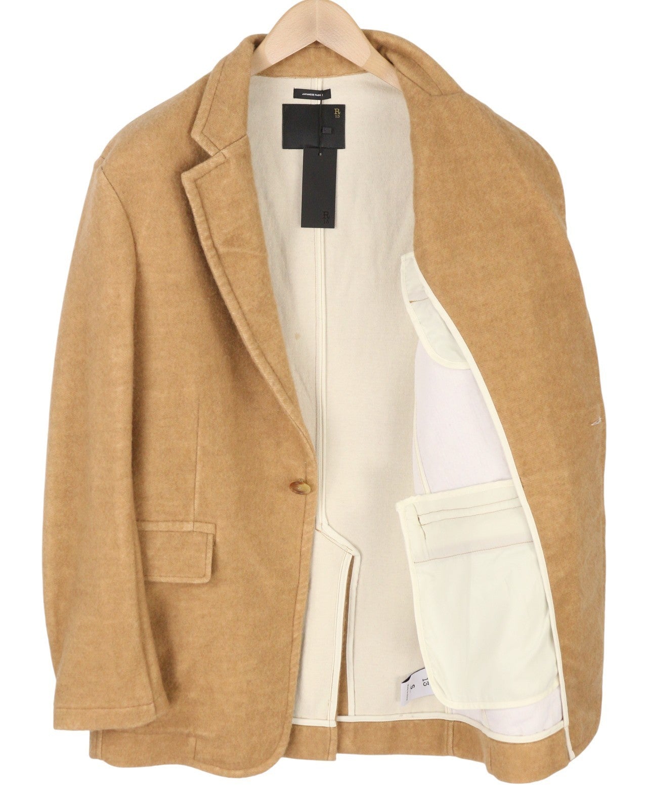 R13 Ragged Women Blazer S Camel Blend Oversized Single Breasted Unlined RRP1295