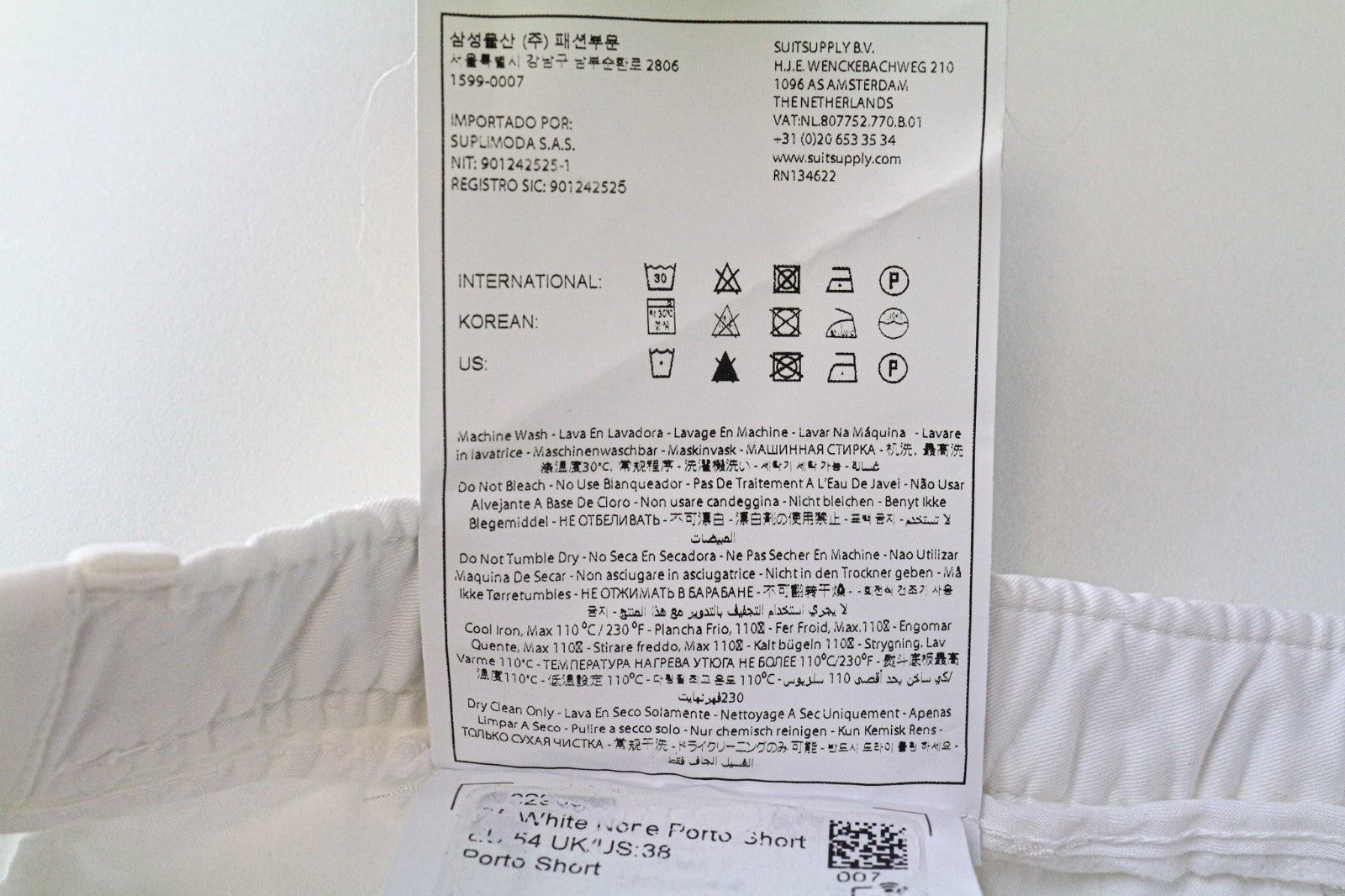 SUITSUPPLY Porto Men's Shorts UK38R White Stretch Cotton Summer Flat Front