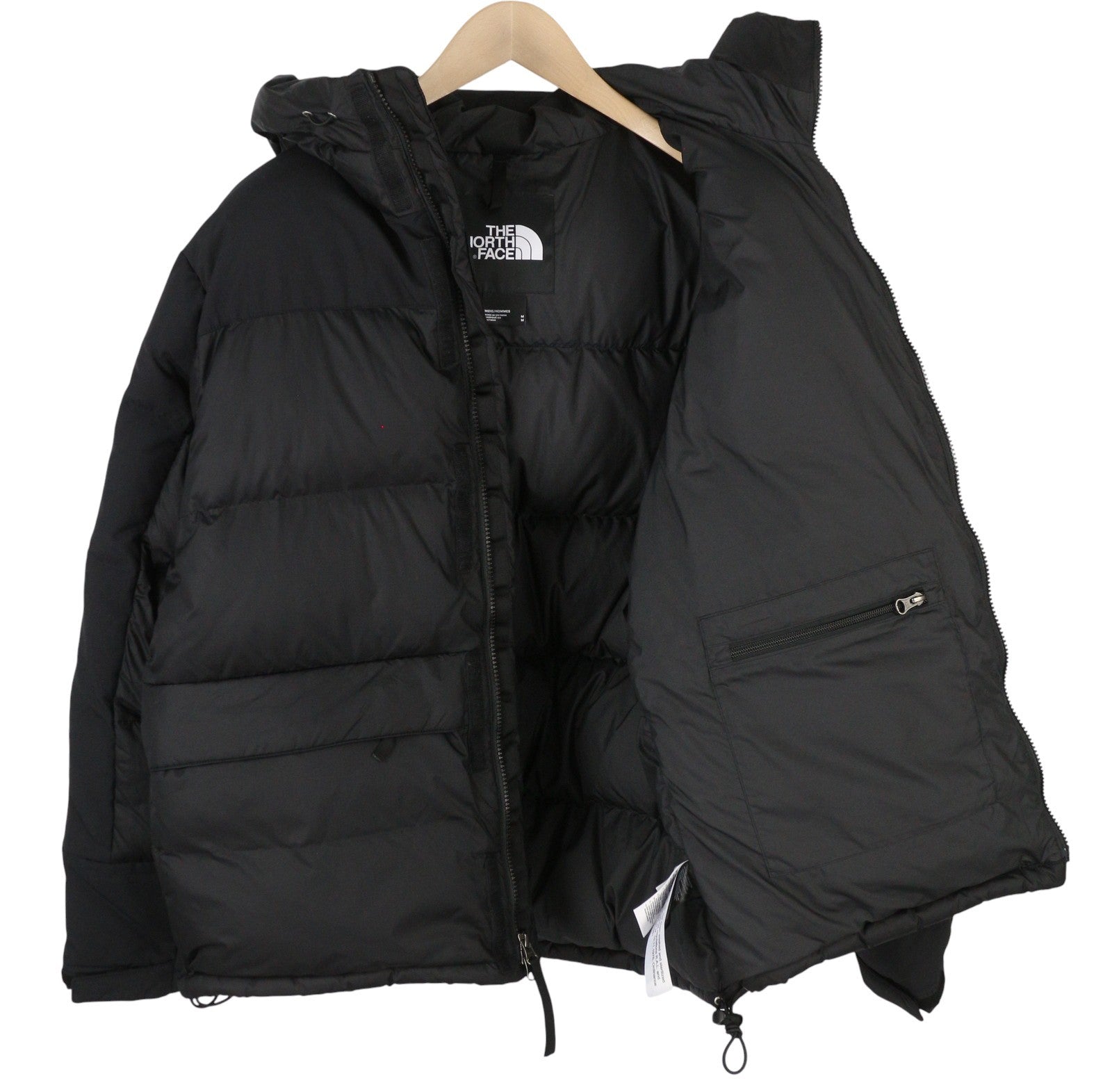 THE NORTH FACE Men Jacket M Black 550 Down Filled Quilted Hooded Full Zip Logo