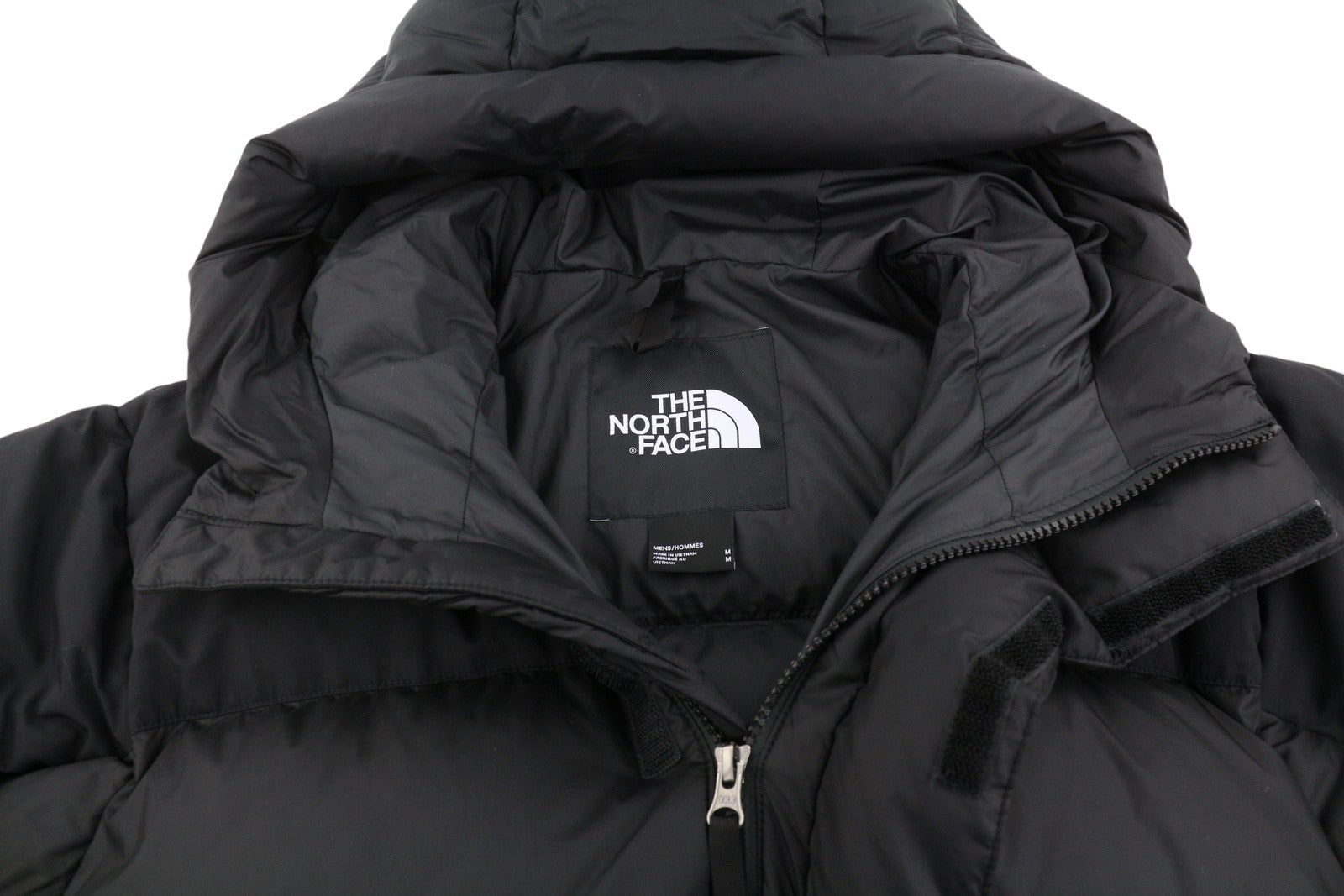 THE NORTH FACE Men Jacket M Black 550 Down Filled Quilted Hooded Full Zip Logo