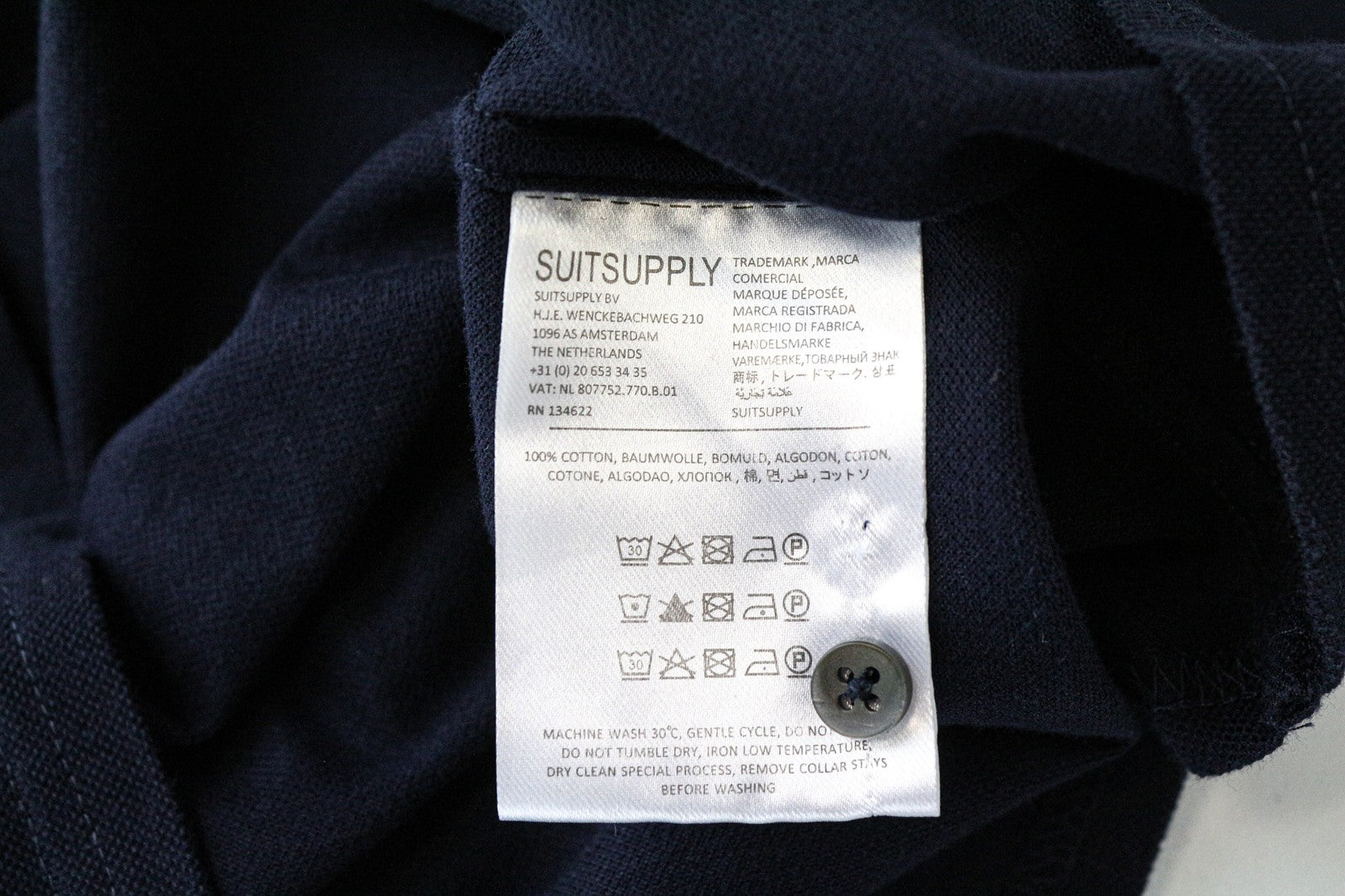 SUITSUPPLY Men's Polo Shirt 35/36 Navy Blue Cotton Extra Slim Fit Style