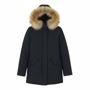 WOOLRICH Women Jacket XS Dark Blue Duck Down Filled Real Fur Hooded Full Zip
