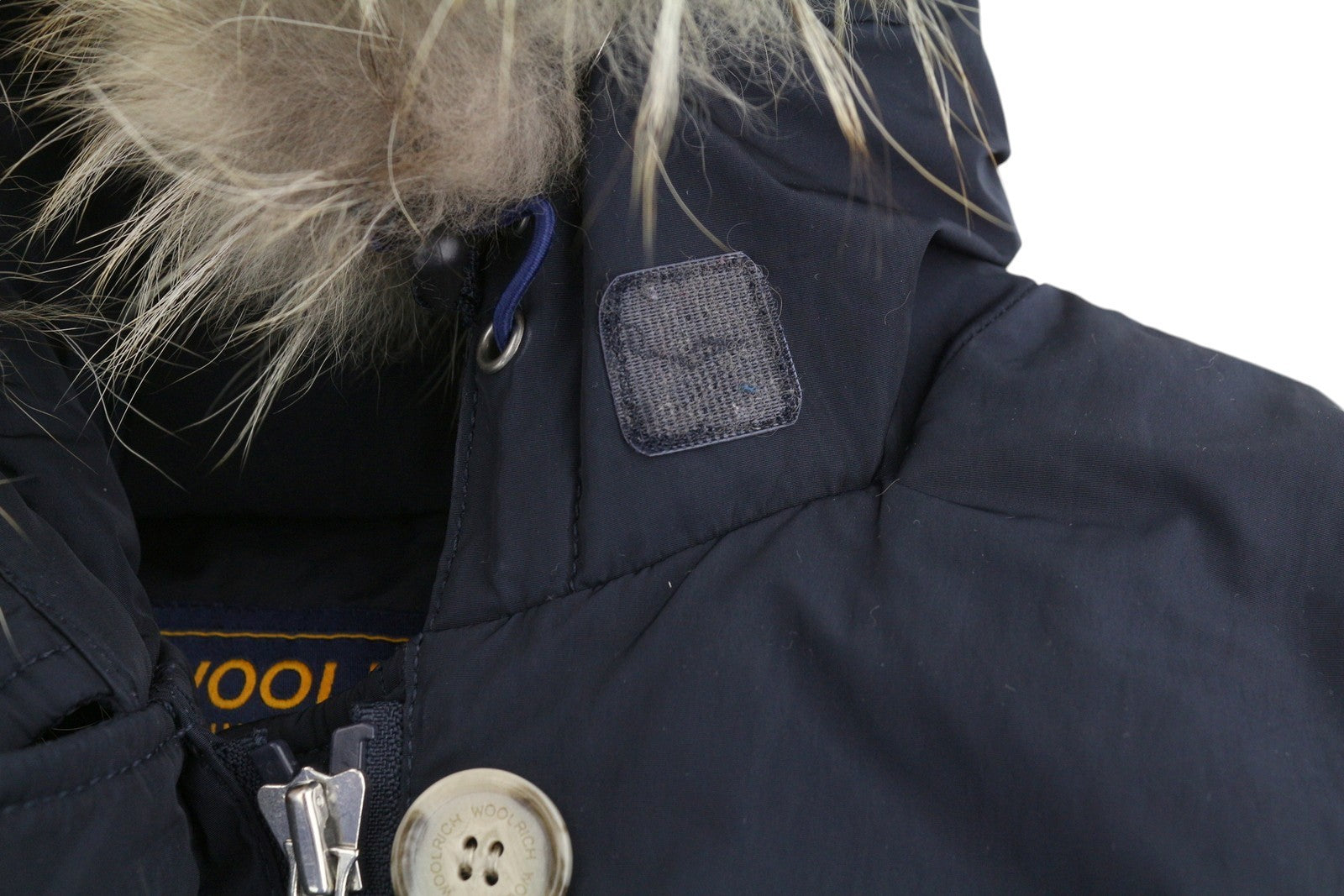 WOOLRICH Women Jacket XS Dark Blue Duck Down Filled Real Fur Hooded Full Zip