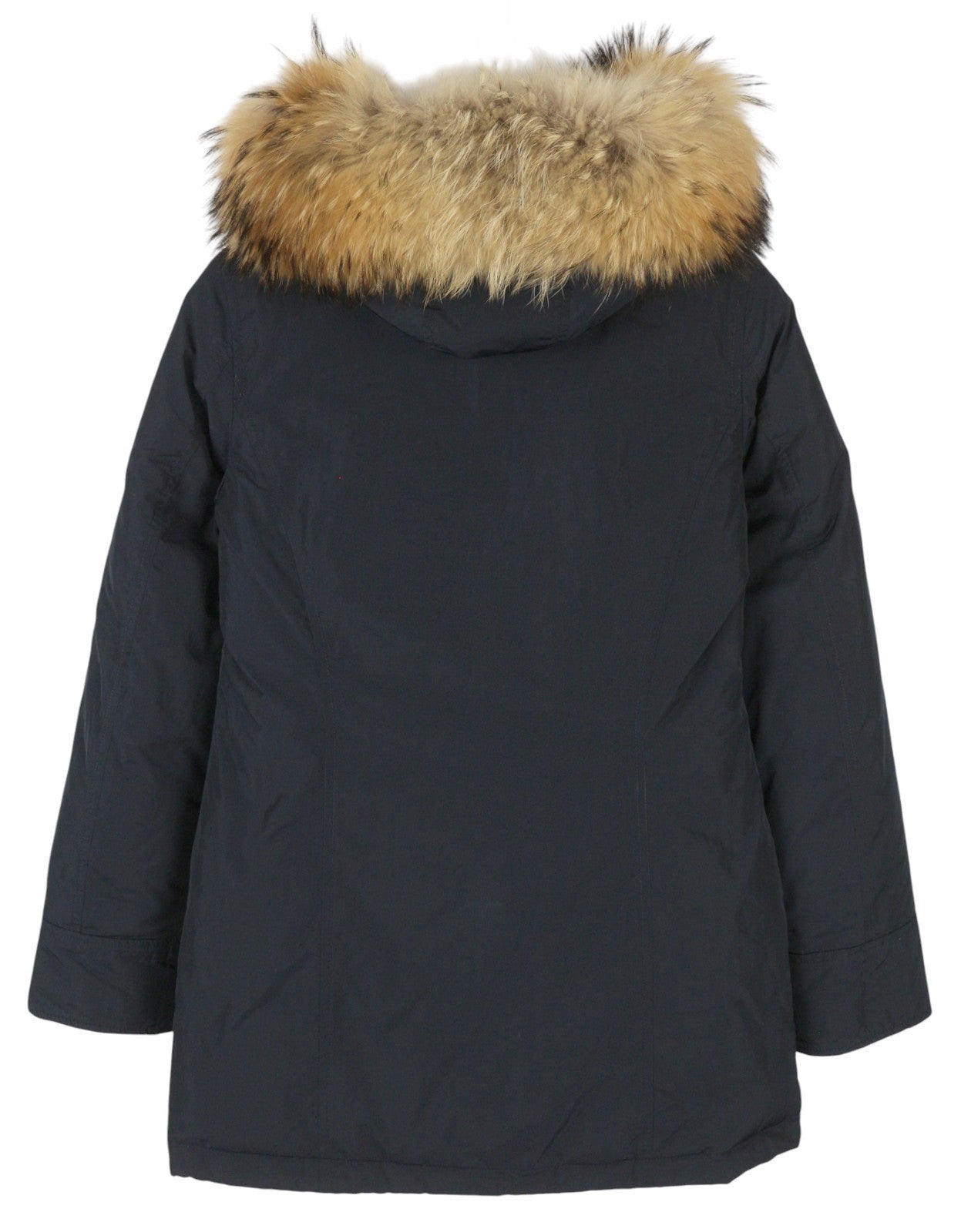 WOOLRICH Women Jacket XS Dark Blue Duck Down Filled Real Fur Hooded Full Zip