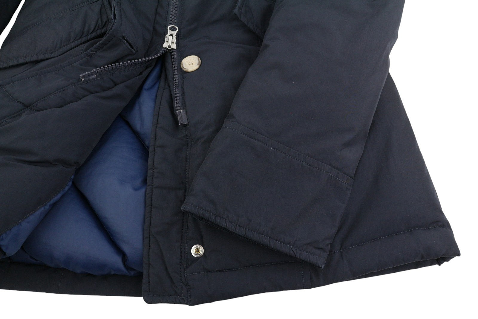 WOOLRICH Women Jacket XS Dark Blue Duck Down Filled Real Fur Hooded Full Zip