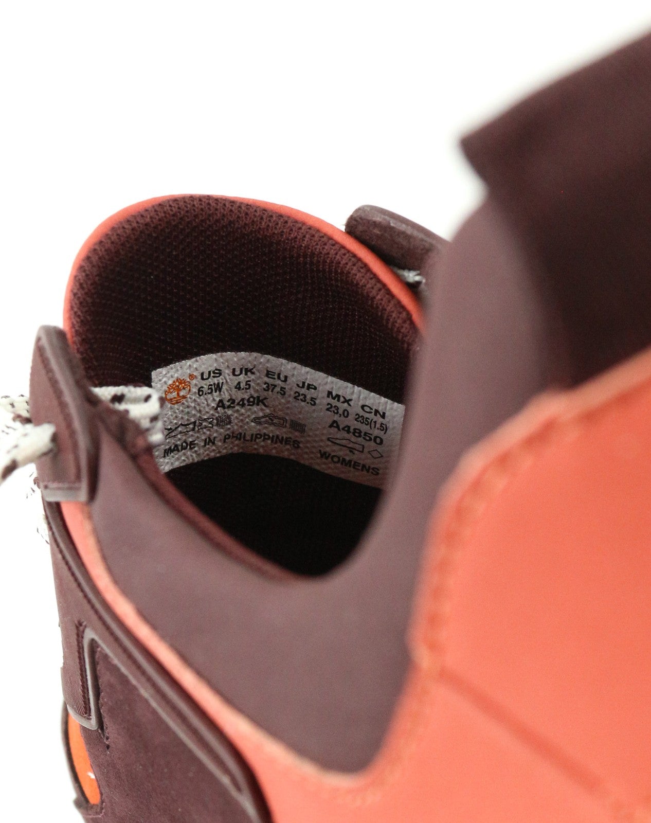 TIMBERLAND A249K Women's Sneakers UK4.5 Burgundy Leather Lace Up Low Top