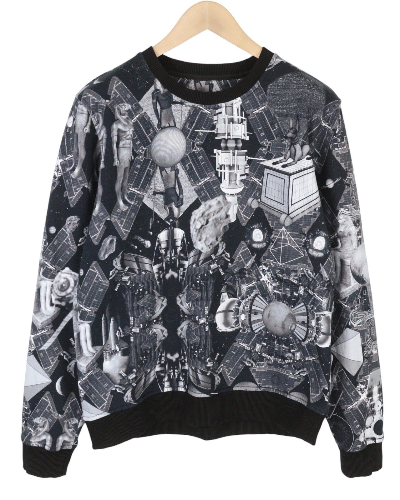 FRANKIE MORELLO Men Sweatshirt L Black Patterned Logo Crew Neck Casual Pullover