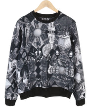 FRANKIE MORELLO Men Sweatshirt L Black Patterned Logo Crew Neck Casual Pullover