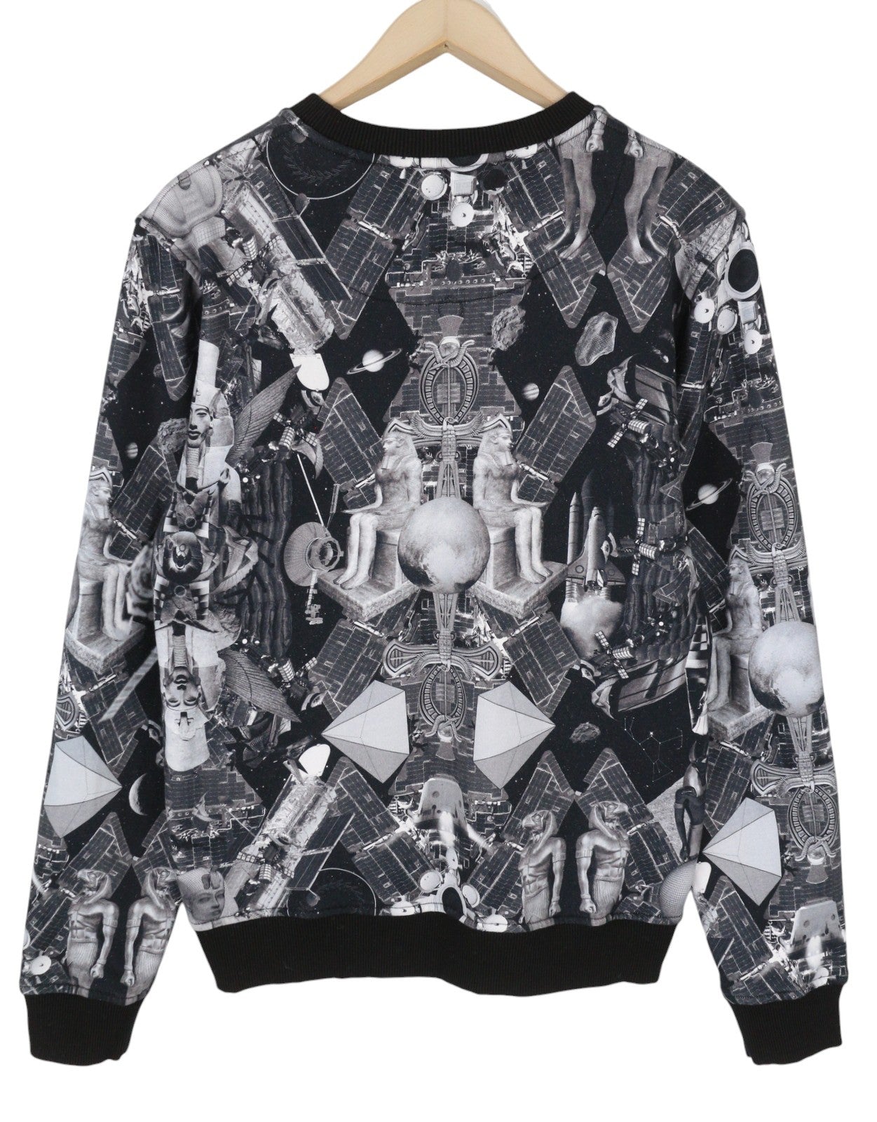 FRANKIE MORELLO Men Sweatshirt L Black Patterned Logo Crew Neck Casual Pullover