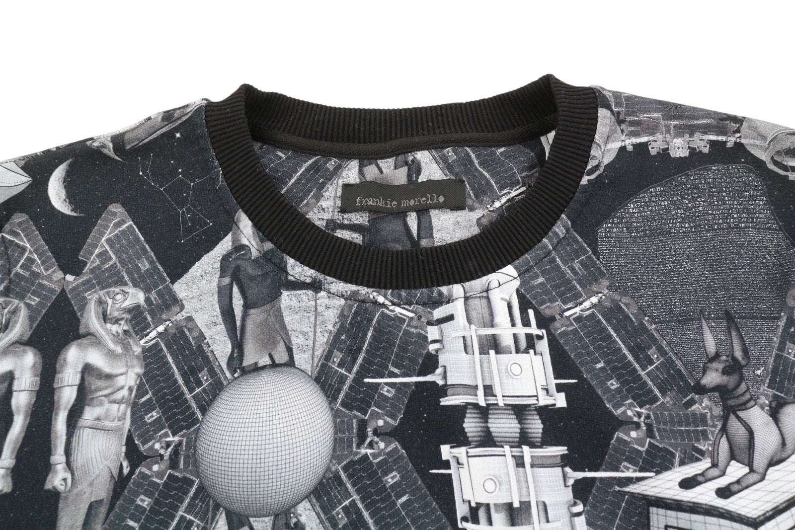 FRANKIE MORELLO Men Sweatshirt L Black Patterned Logo Crew Neck Casual Pullover