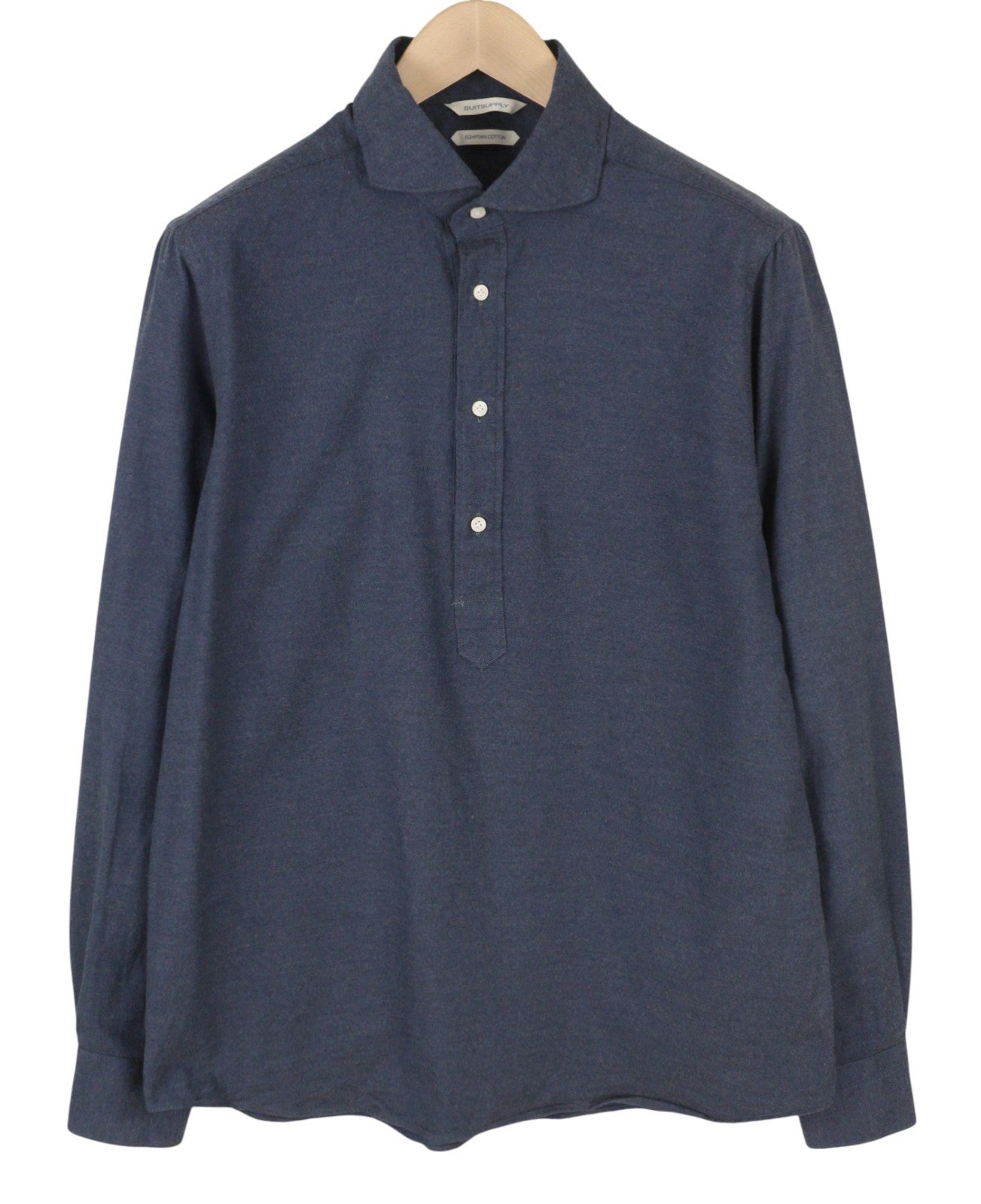 SUITSUPPLY Egyptian Cotton Men Shirt 41/42 16/16 1/2 Blue Flannel Slim Fit Polo