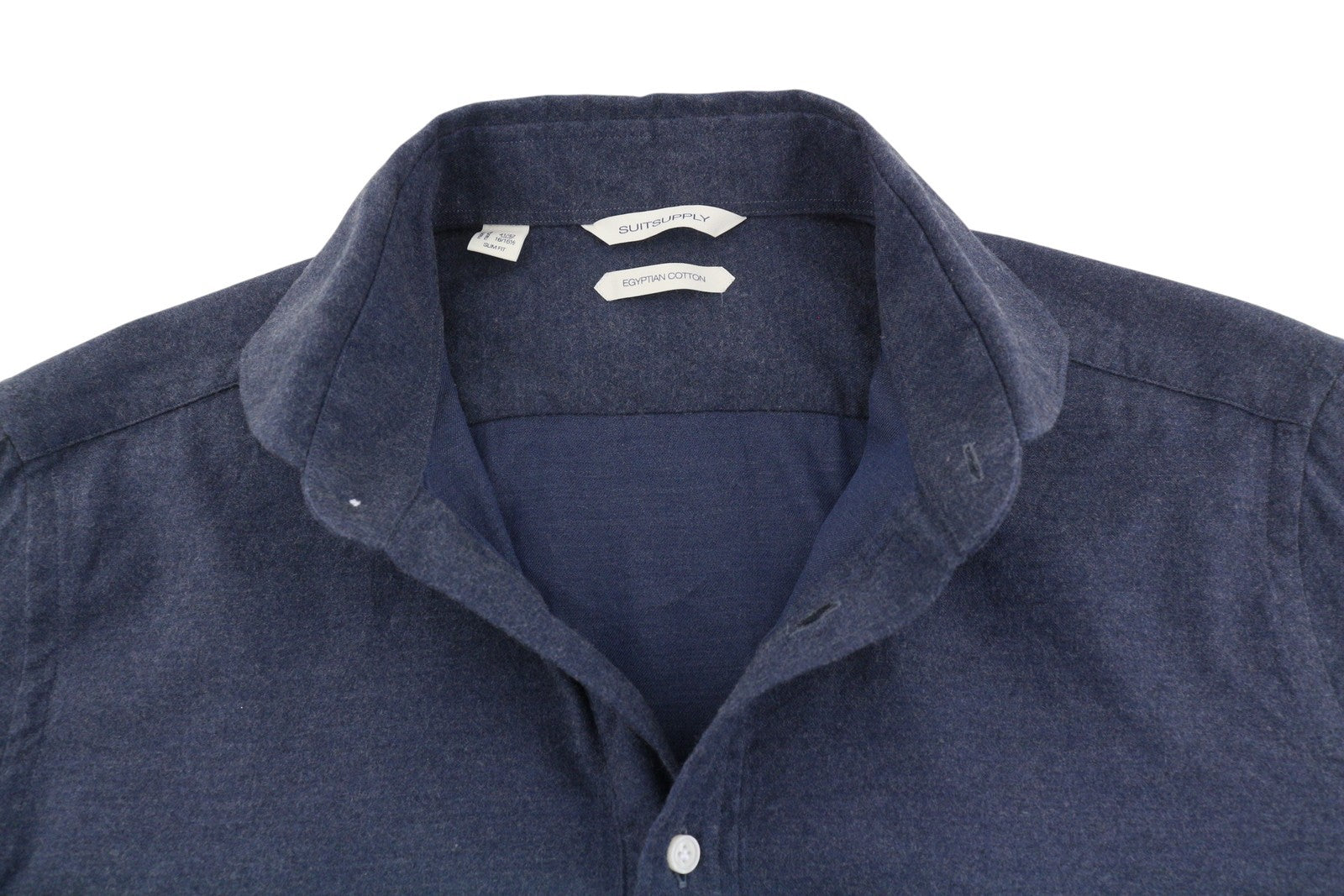 SUITSUPPLY Egyptian Cotton Men Shirt 41/42 16/16 1/2 Blue Flannel Slim Fit Polo