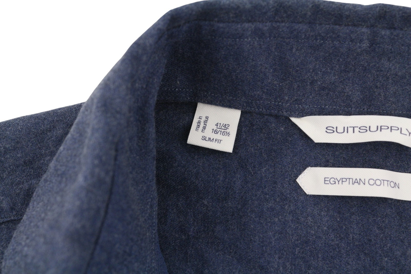 SUITSUPPLY Egyptian Cotton Men Shirt 41/42 16/16 1/2 Blue Flannel Slim Fit Polo