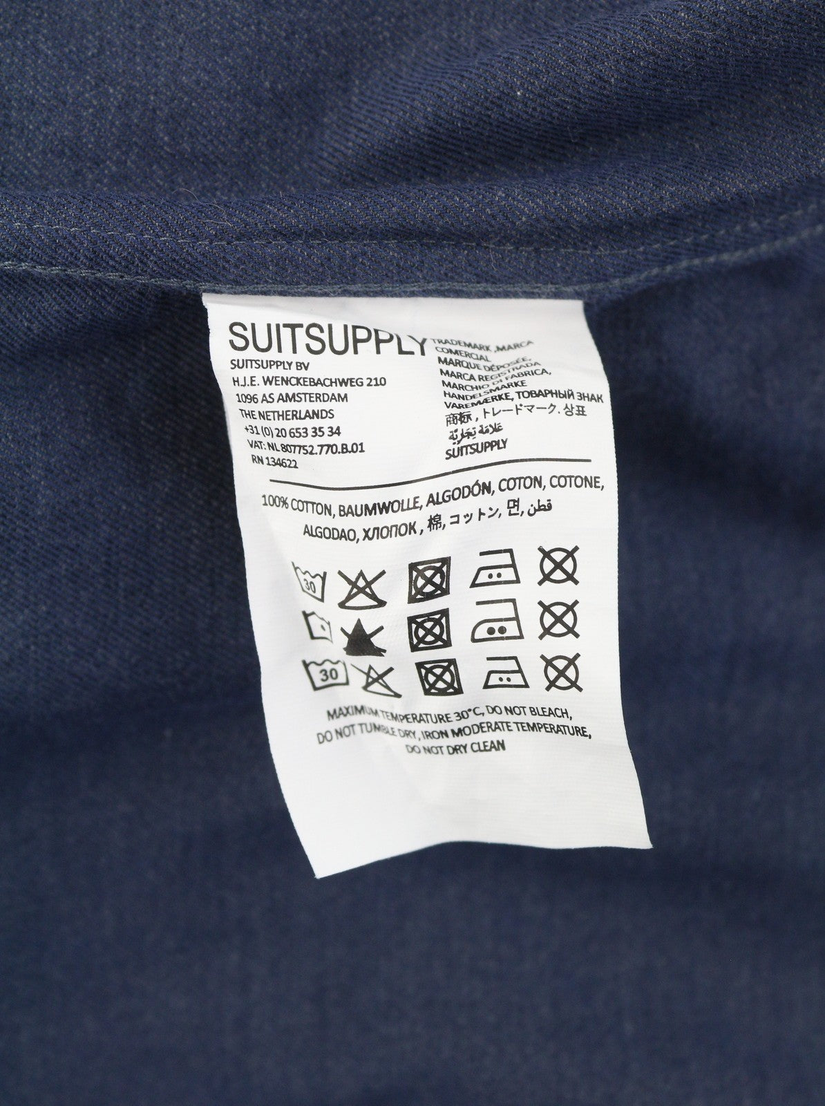 SUITSUPPLY Egyptian Cotton Men Shirt 41/42 16/16 1/2 Blue Flannel Slim Fit Polo