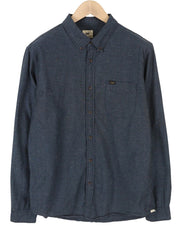 LEE Button Down Men Shirt L Dark Blue Patterned Patch Pocket Front Logo Casual