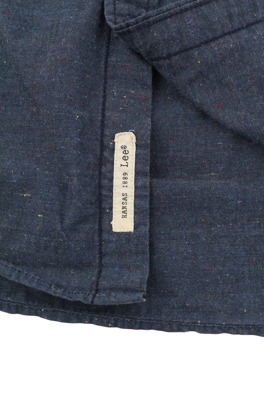 LEE Button Down Men Shirt L Dark Blue Patterned Patch Pocket Front Logo Casual