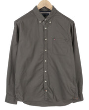 TOMMY HILFIGER New York Fit Men Shirt L Dark Grey Button-Down Neck Logo Casual
