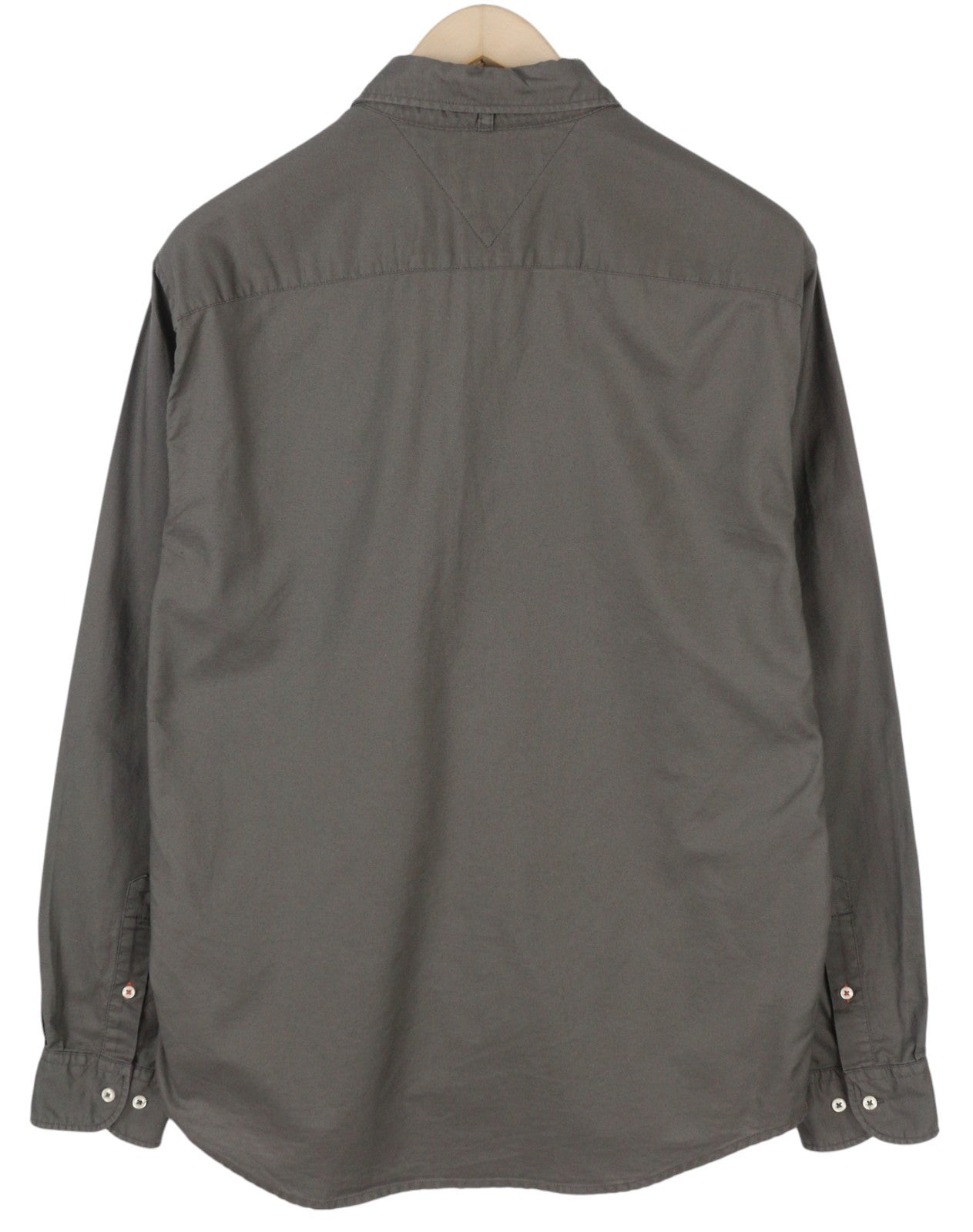 TOMMY HILFIGER New York Fit Men Shirt L Dark Grey Button-Down Neck Logo Casual