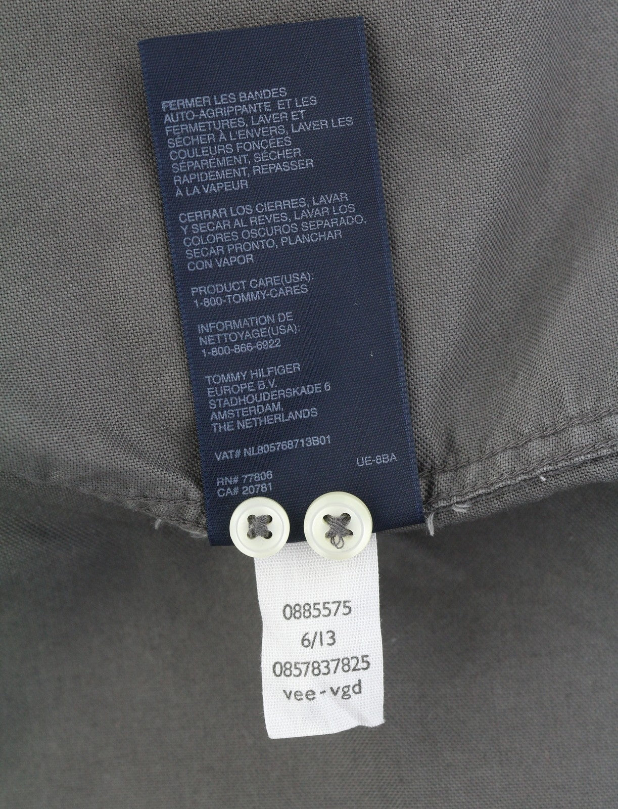 TOMMY HILFIGER New York Fit Men Shirt L Dark Grey Button-Down Neck Logo Casual