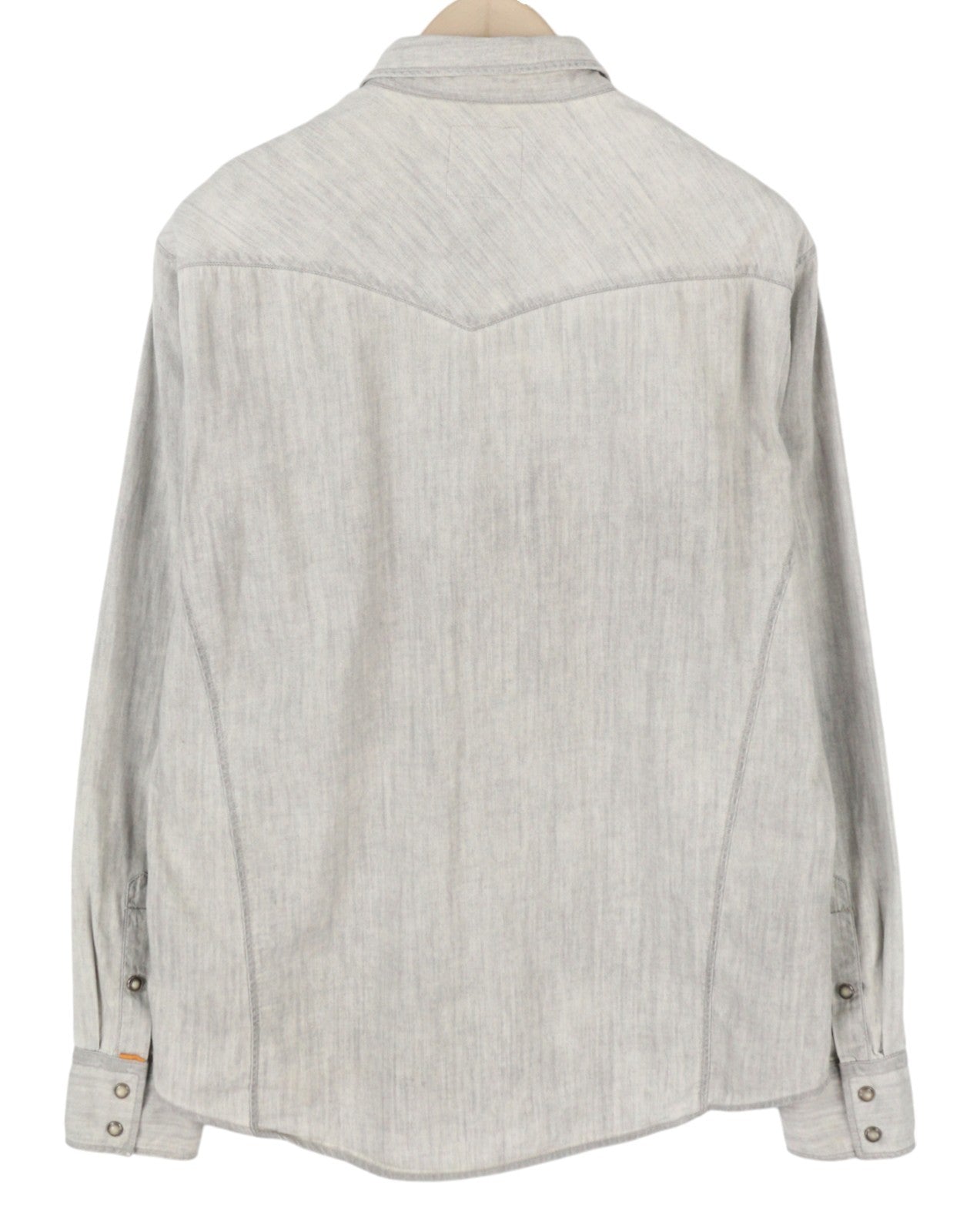 HUGO BOSS EdaE Men Shirt L Light Grey Faded Snap Buttons Spread Neck Western