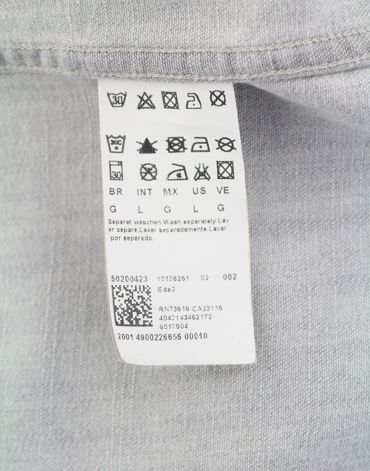 HUGO BOSS EdaE Men Shirt L Light Grey Faded Snap Buttons Spread Neck Western