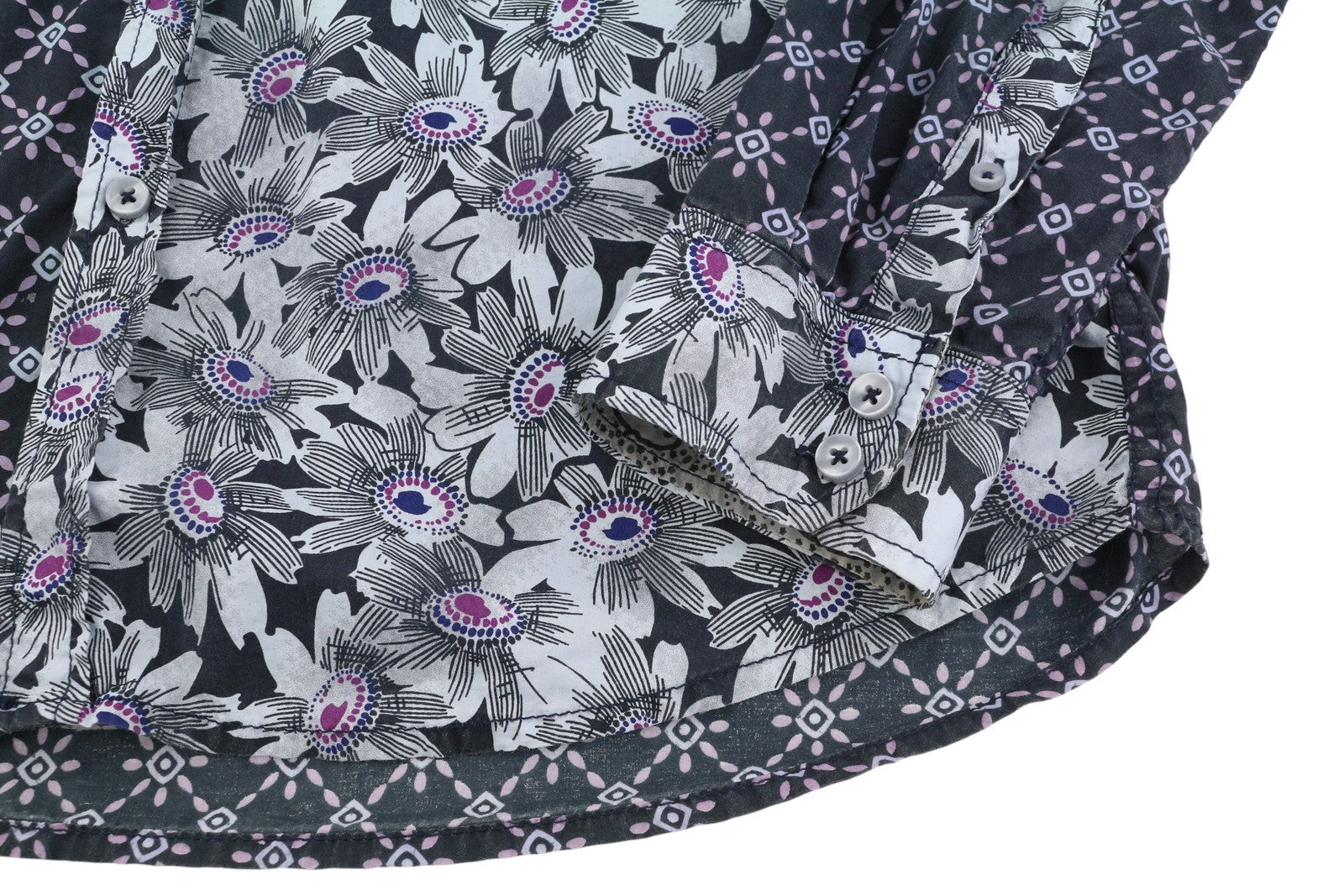 DESIGUAL Men Shirt L Casual Patterned Button-Up Spread Neck Pockets Regular Fit