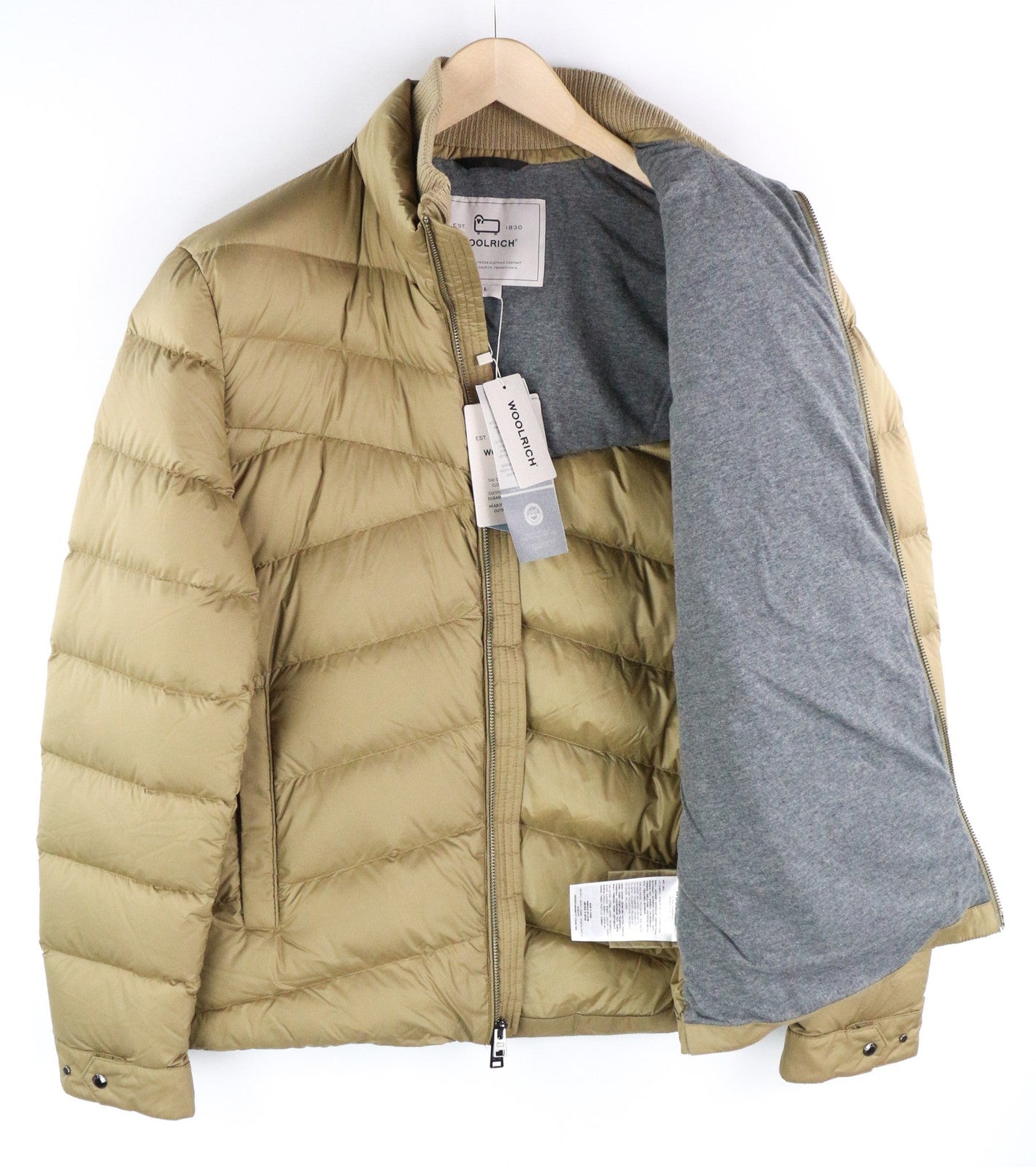 WOOLRICH Sundance Down Men's Jacket L Brown Quilted Padded Zip High Neck