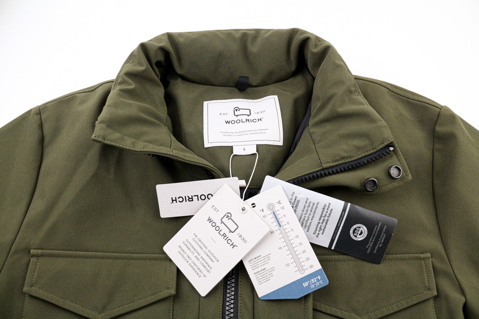 WOOLRICH Soft Shell Field Men's Jacket L Padded Down Lined High Hidden Hood