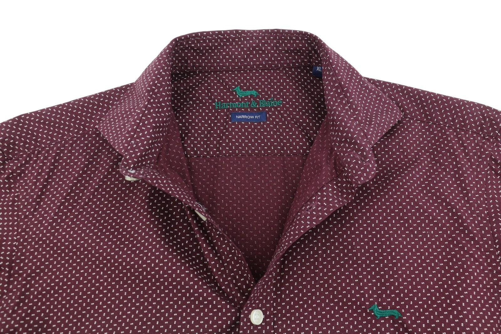 HARMONT & BLAINE Men Shirt XL Burgundy Narrow Fit Cutaway Neck Button Patterned
