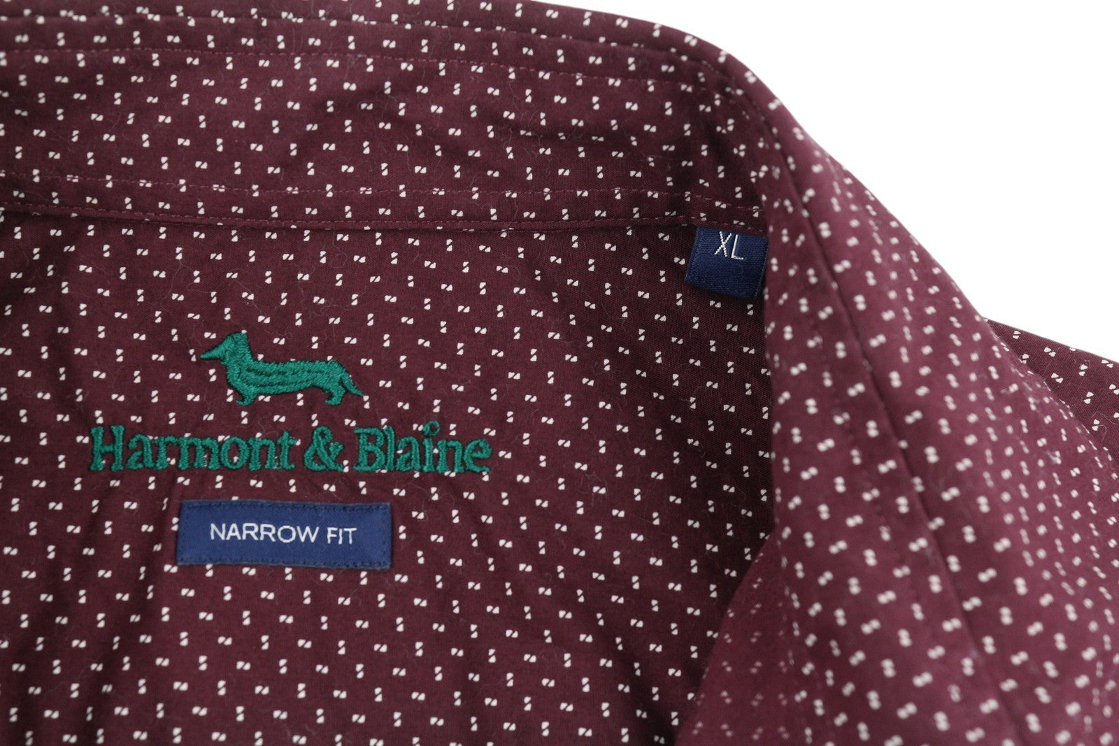 HARMONT & BLAINE Men Shirt XL Burgundy Narrow Fit Cutaway Neck Button Patterned