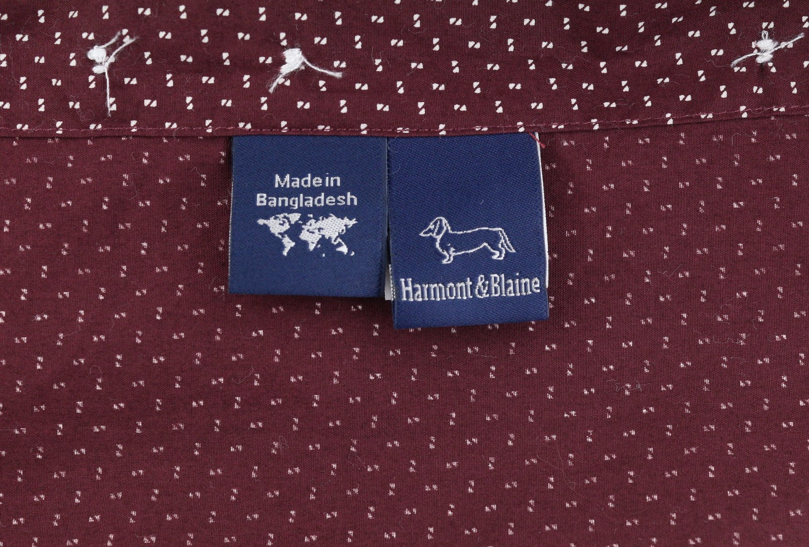 HARMONT & BLAINE Men Shirt XL Burgundy Narrow Fit Cutaway Neck Button Patterned