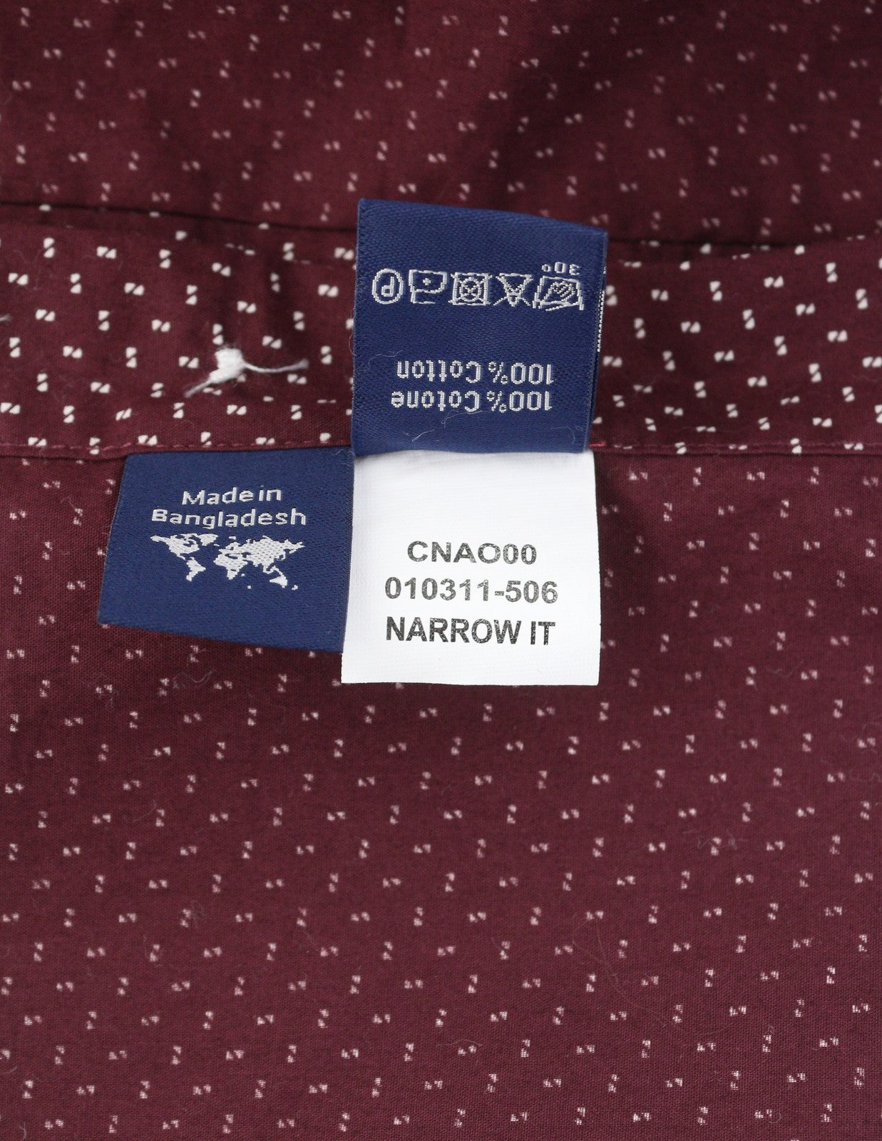 HARMONT & BLAINE Men Shirt XL Burgundy Narrow Fit Cutaway Neck Button Patterned