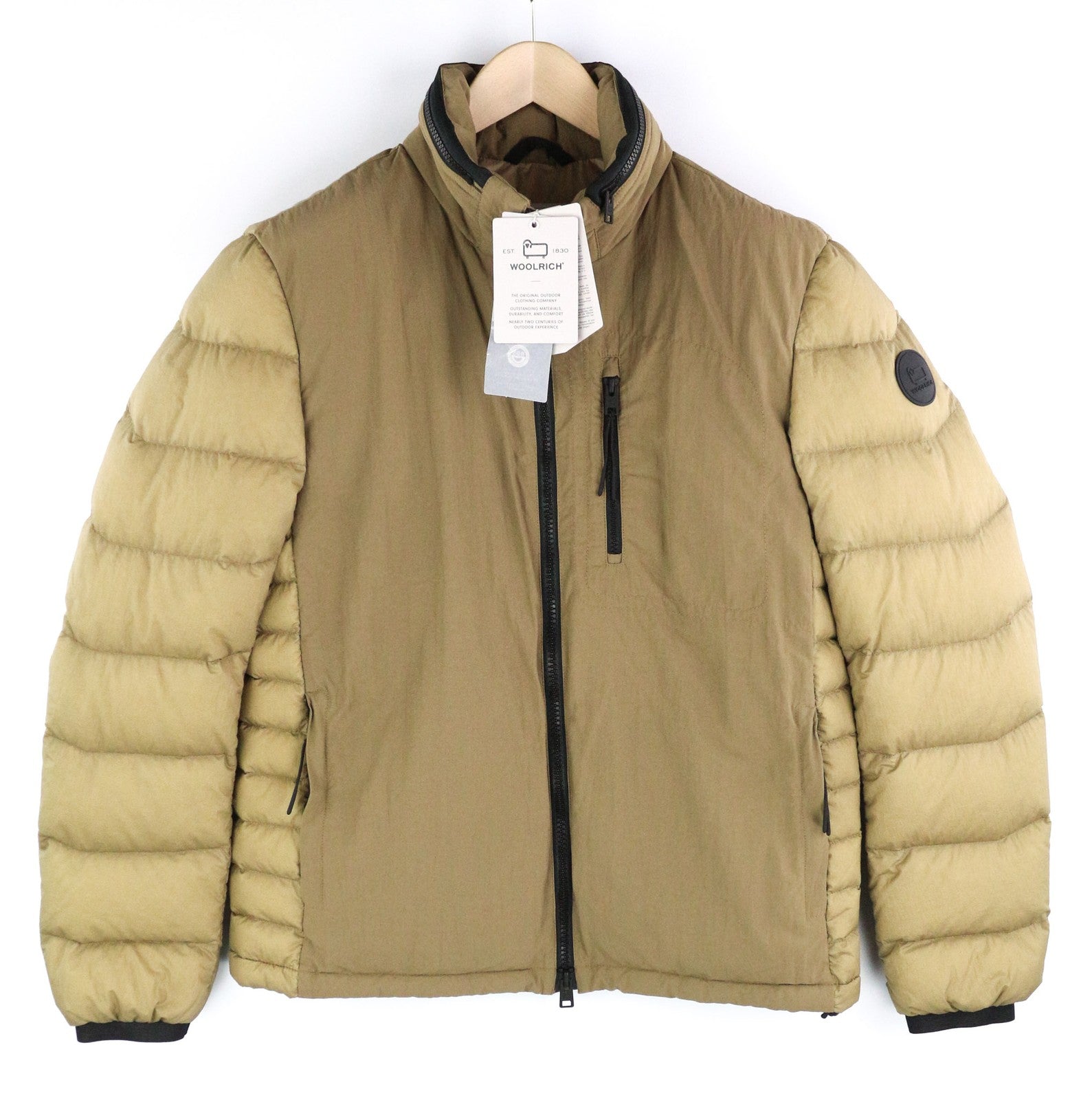 WOOLRICH Chevron Crinkle Down Men's Jacket L Zip Pockets Lined Hood Padded